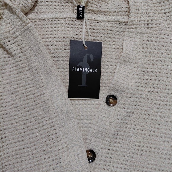 Flamingals Waffle Knit Hoodie Cream Beige Long Sleeve Button Henley Top 3XL - Picture 6 of 7